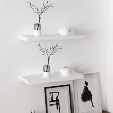 BSH Gülbay Mobilya Beyaz Uçan Duvar Rafı 2 Li Set Gizli Raf 60 cm