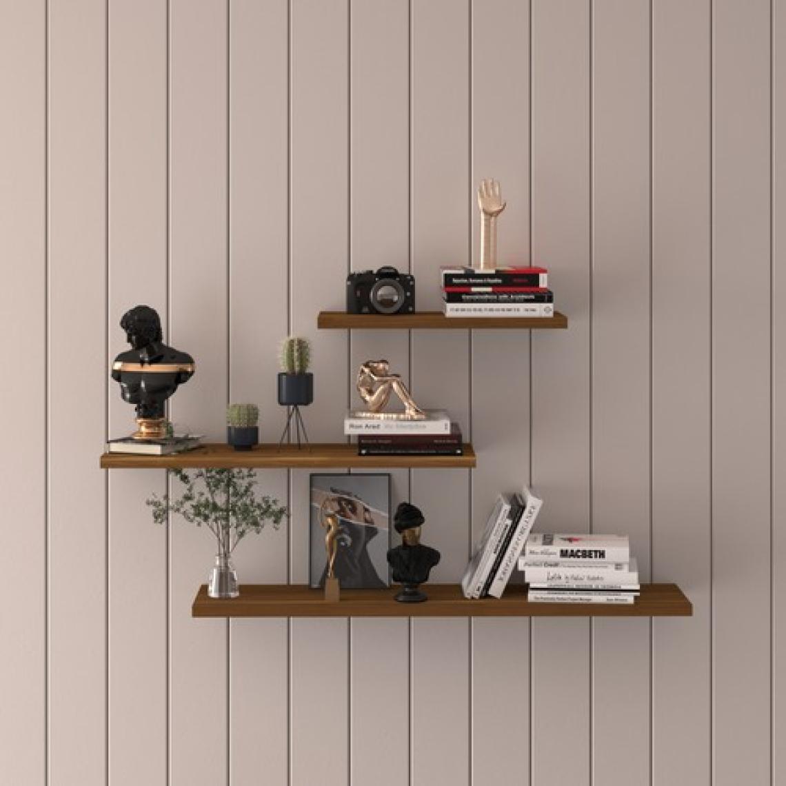 Asra Trend Doğal Modern Organizer Düzenleyici Dekoratif  Kitaplık Banyo Mutfak 3'lü Duvar Rafı