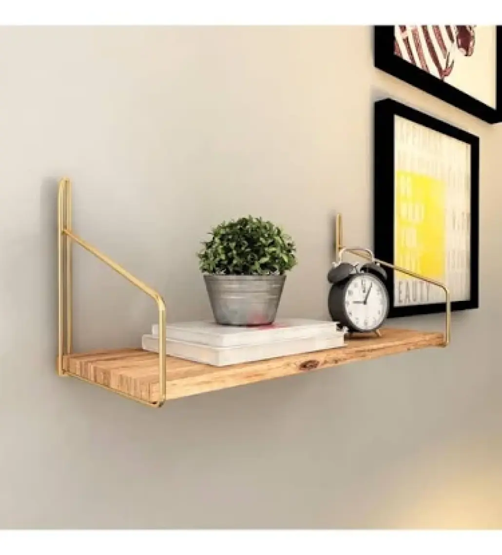 Demonte Duvar Rafı Dekoratif Mutfak Banyo Altın Raf Kitaplık 3 Lü Set