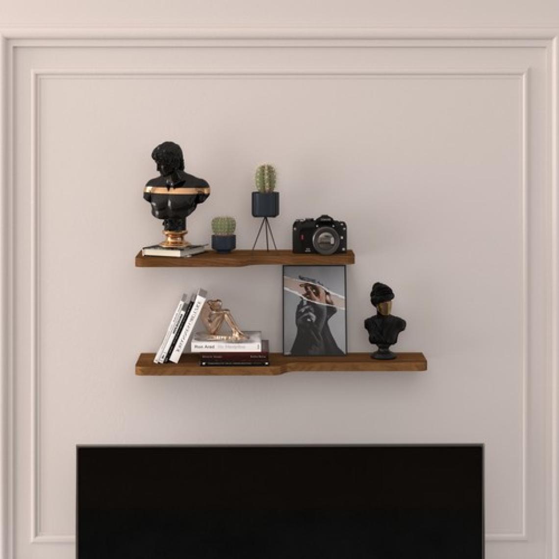 Asra Trend Doğal Modern Organizer Düzenleyici Kıvrımlı Dekoratif  Kitaplık Banyo Mutfak Duvar Rafı Ceviz