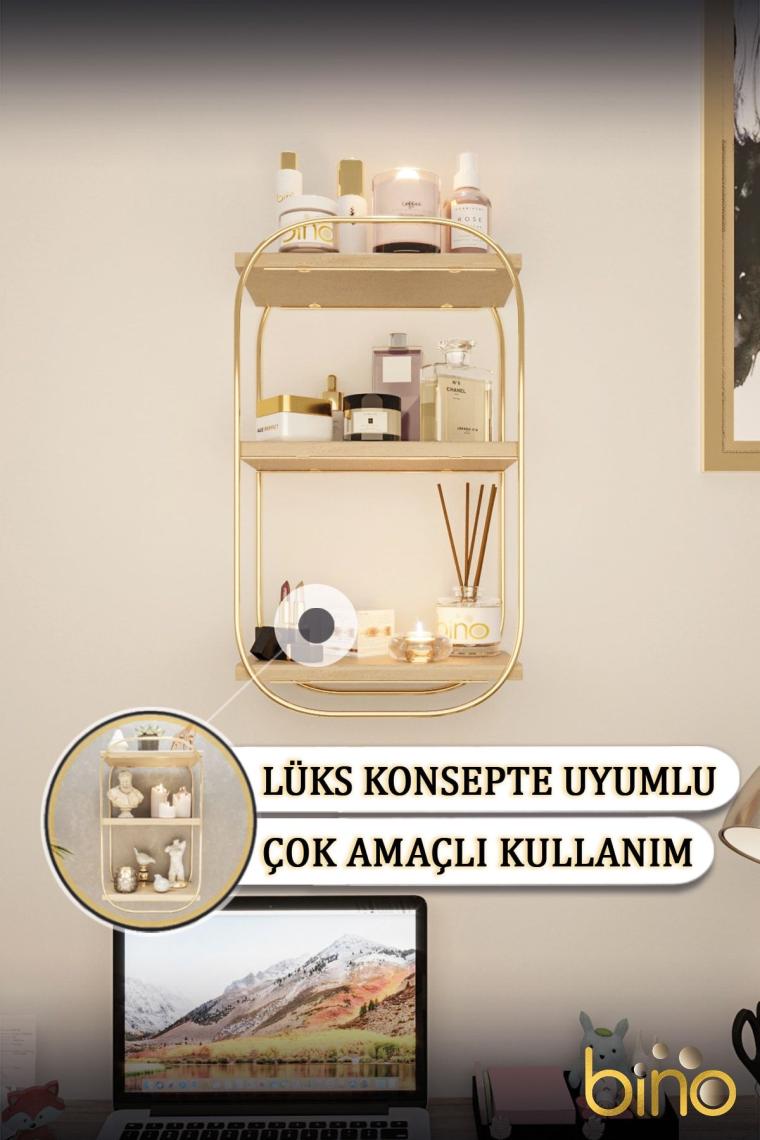 Duvar Rafı Çok Amaçlı Düzenleyici Oval Raf Ahşap Banyo Mutfak Rafı Makyaj Ve Takı Organizeri