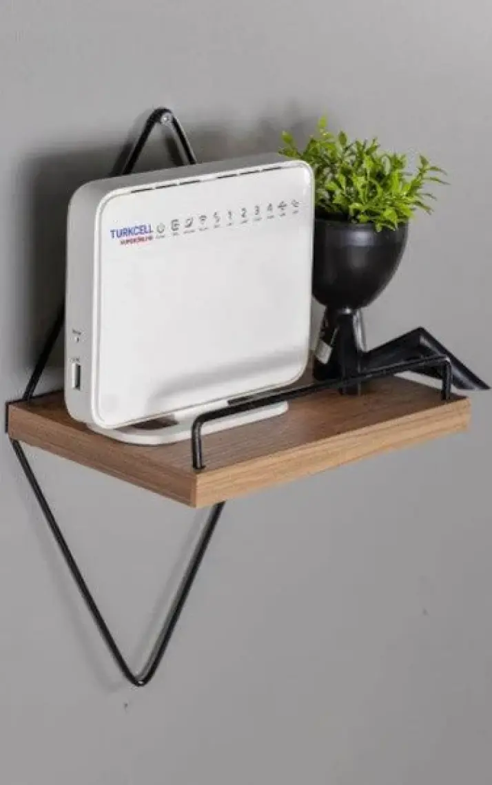 Full Reyon MDF Dekoratif Modem Rafı, Priz Üstü Raf, Aksesuar Rafı, Obje - Kaktüs Rafı, Çok Amaçlı Raf, Telefon Şarj Rafı