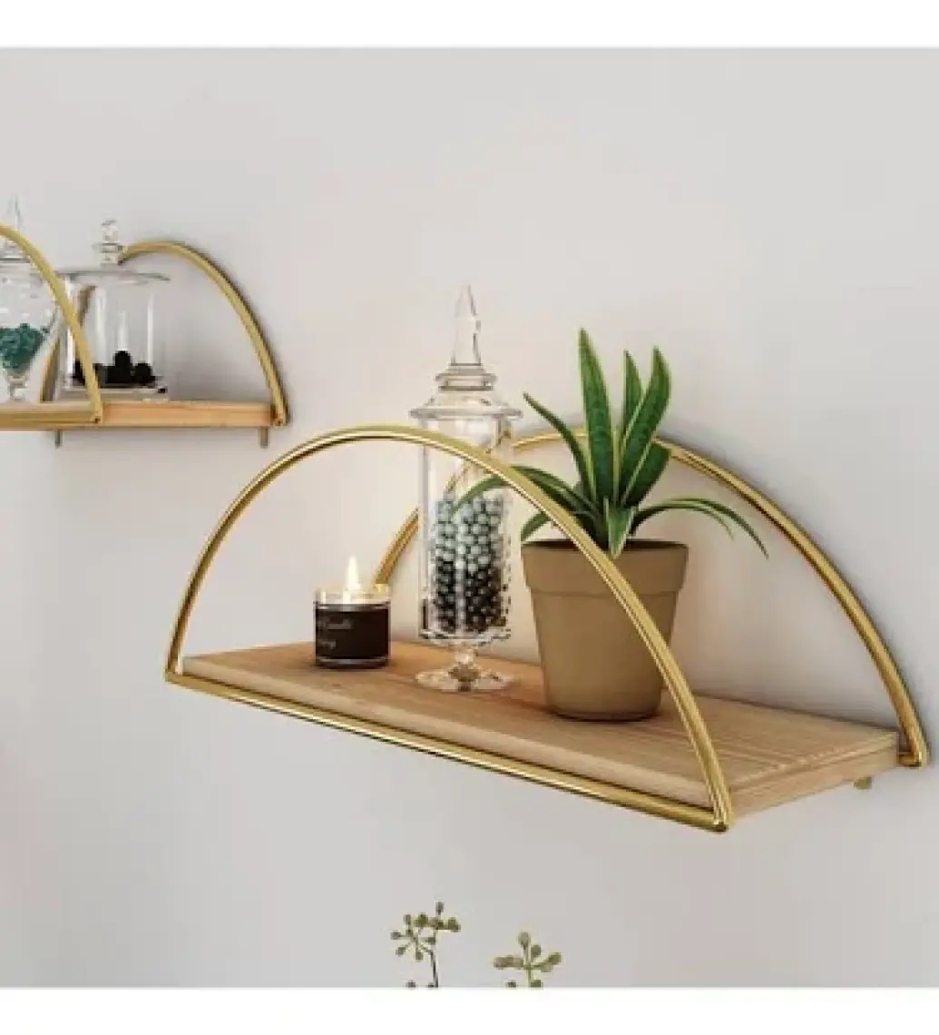 Duvar Rafı Dekoratif Mutfak Banyo Altın Elips Kitaplık