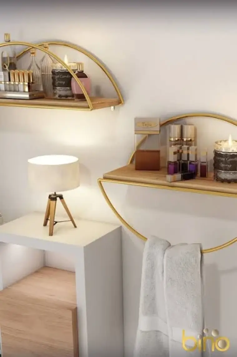 Duvar Rafı Dekoratif Mutfak Banyo Altın Elips Kitaplık