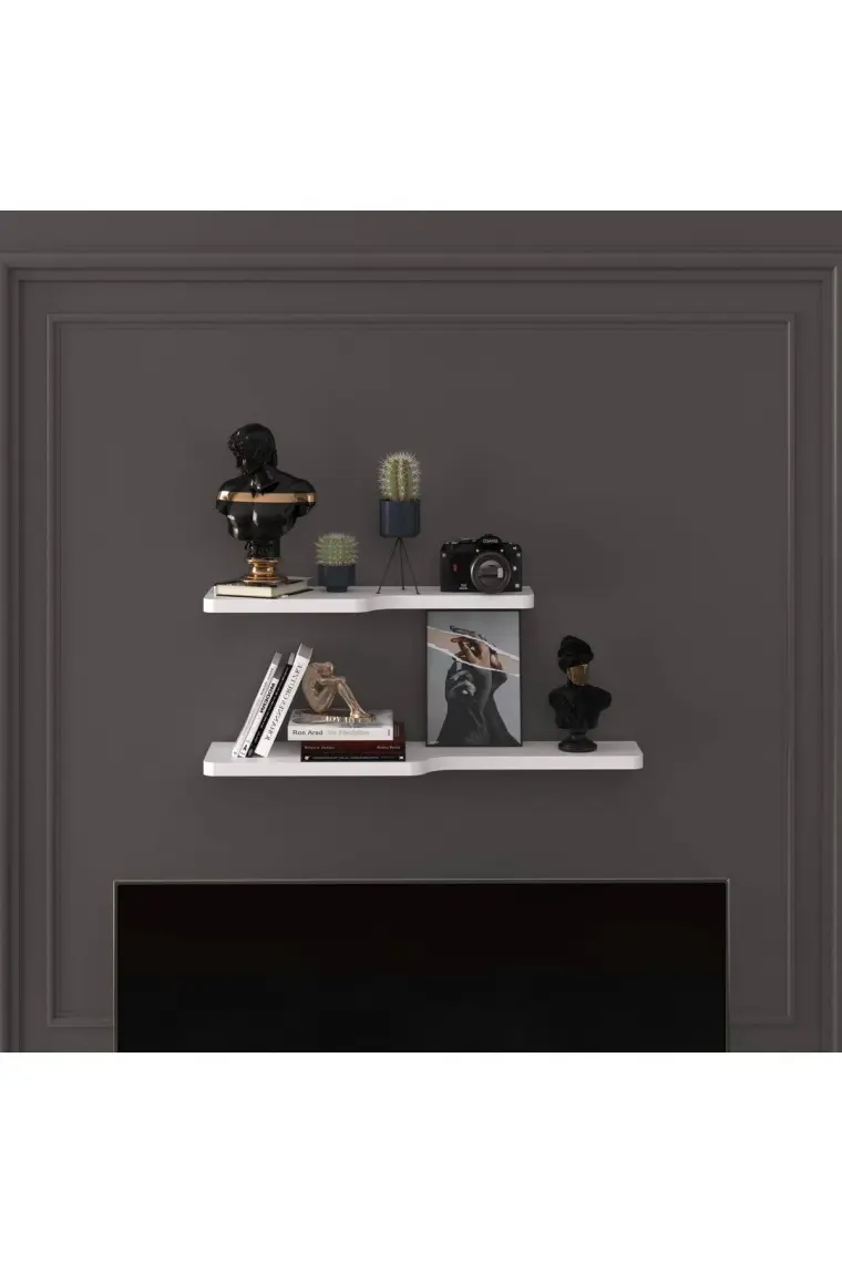 Asra Trend Doğal Modern Organizer Düzenleyici Kıvrımlı Dekoratif  Kitaplık Banyo Mutfak Duvar Rafı Beyaz