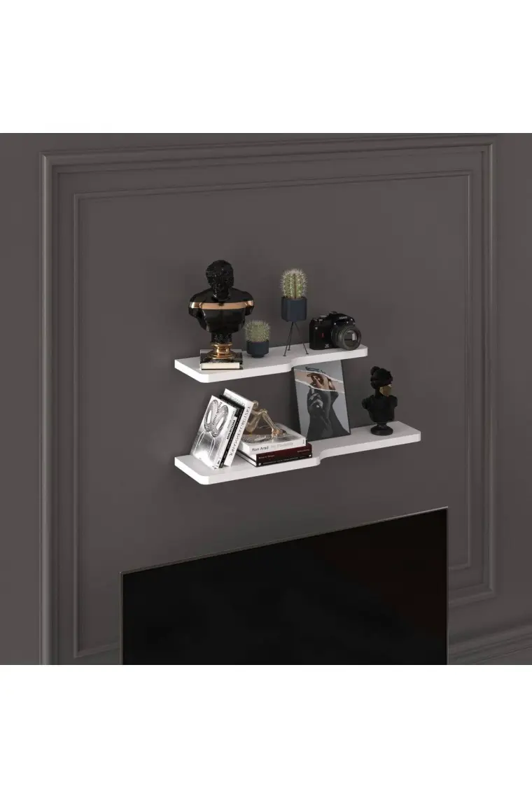 Asra Trend Doğal Modern Organizer Düzenleyici Kıvrımlı Dekoratif  Kitaplık Banyo Mutfak Duvar Rafı Beyaz