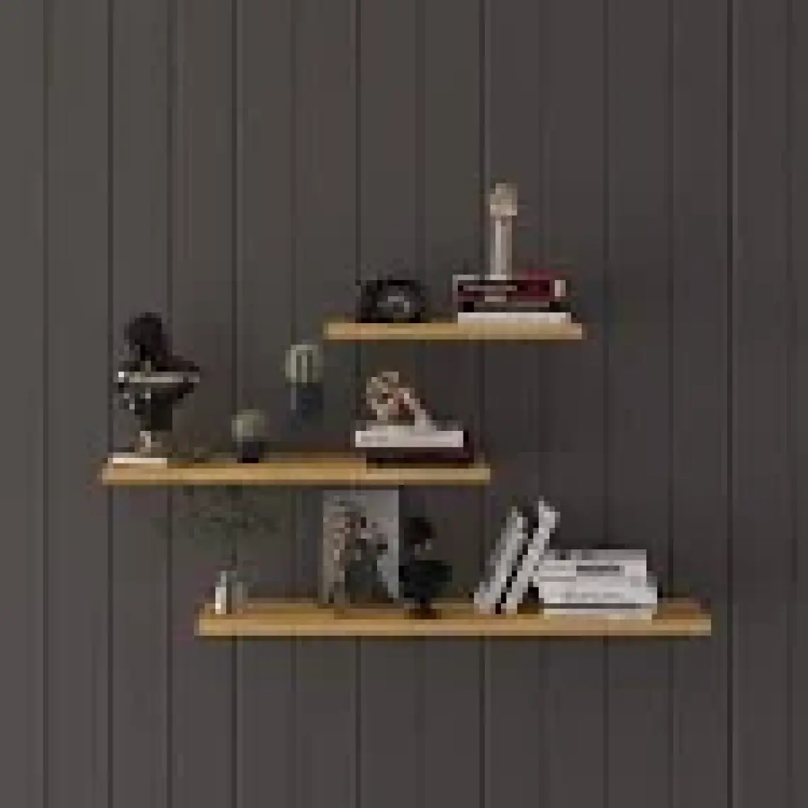 Asra Trend Doğal Modern Organizer Düzenleyici Dekoratif  Kitaplık Banyo Mutfak 3'lü Duvar Rafı