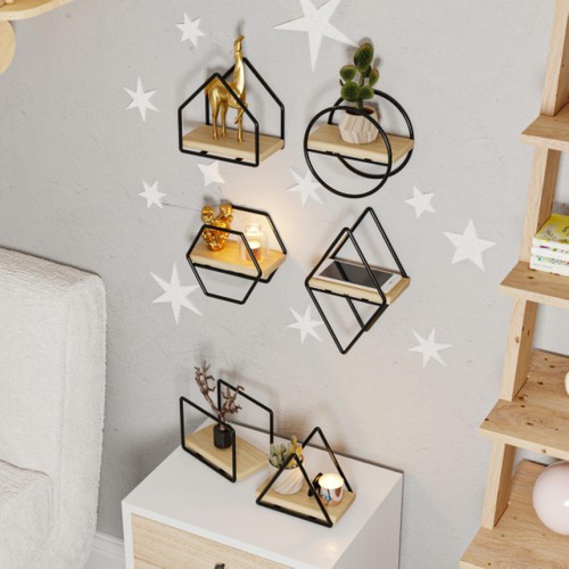 Bino Montessori Kitaplık Bebek Çocuk Odası Duvar Rafı Ahşap Minyatür Oyuncak Odası Raf 6'Lı Set