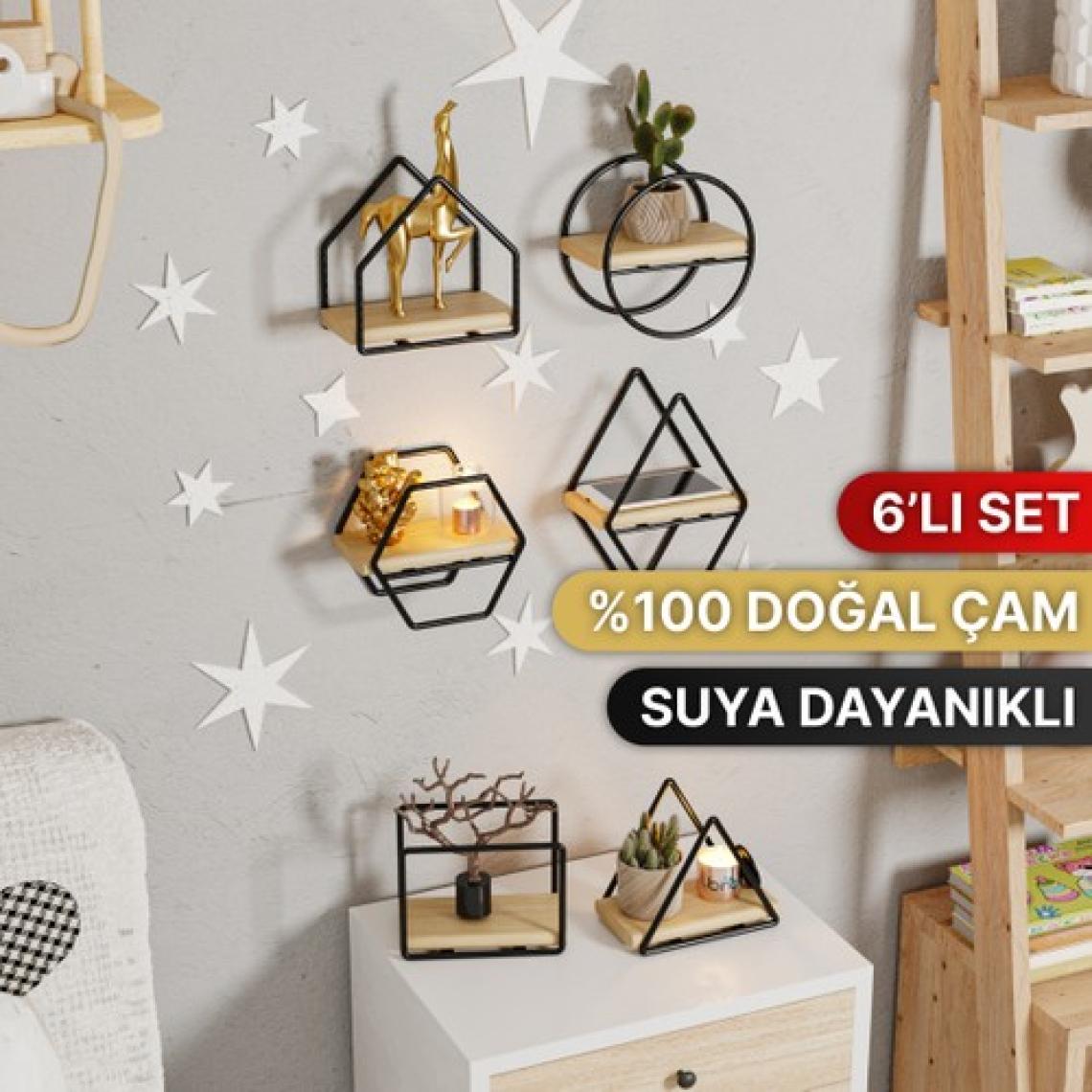 Bino Montessori Kitaplık Bebek Çocuk Odası Duvar Rafı Ahşap Minyatür Oyuncak Odası Raf 6'Lı Set