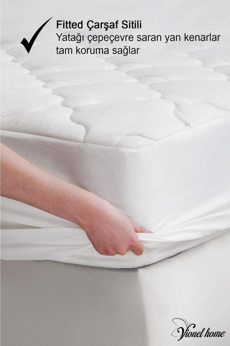 %100 Pamuk, Kapitone Yatak Koruyucu Çarşaf, Fitted Full Kenar, Elyaf Dolgulu, Tek Ve Çift Kişilik