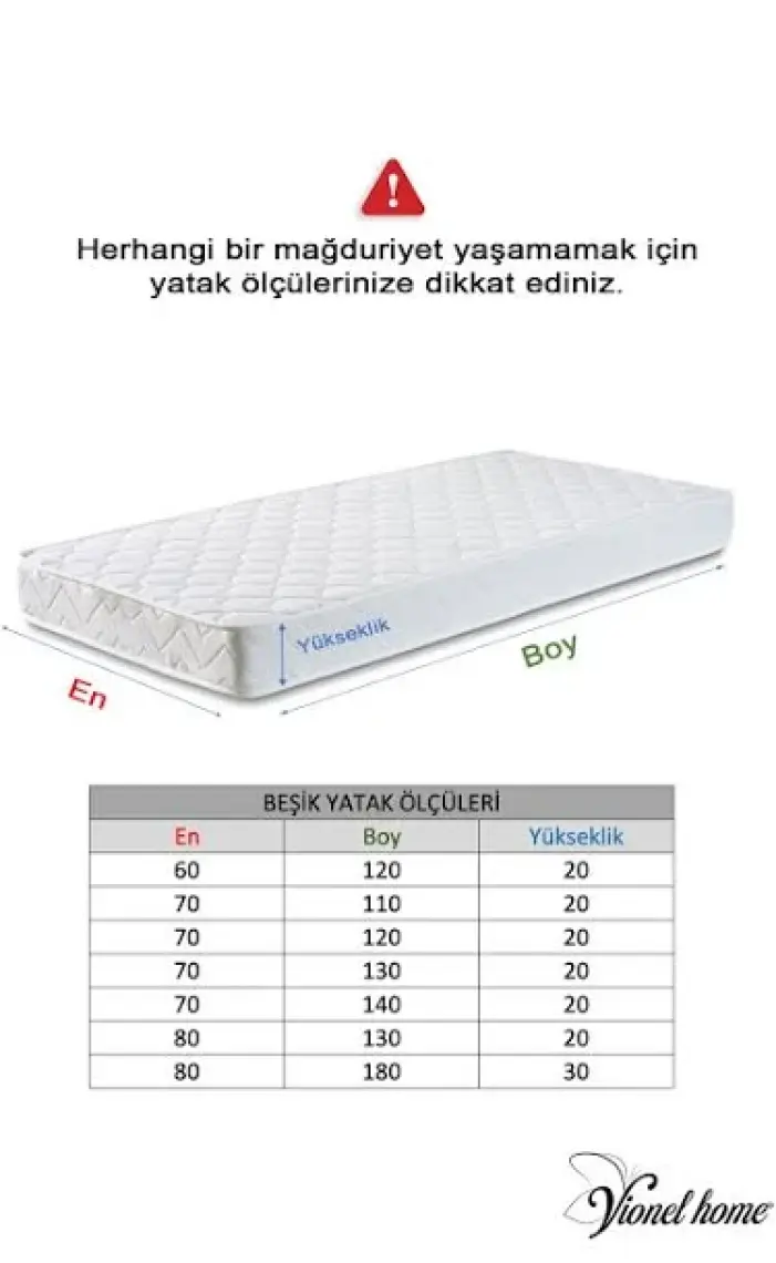 Vionel Home  %100 Pamuk Kapitone, Full Kenar Fitted, Sıvı Geçirmez Bebek, Kreş Anaokulu Alezi ve Çocuk Yatak Koruyucu Alez 70 x 130