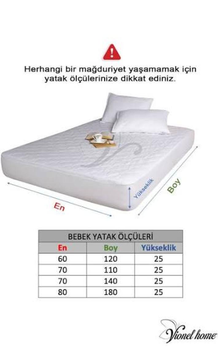 Vionel Home  %100 Pamuk Kapitone, Full Kenar Fitted, Su & Sıvı Geçirmez Bebek, Kreş Anaokulu Alezi ve Çocuk Yatak Koruyucu Alez 60 x 120