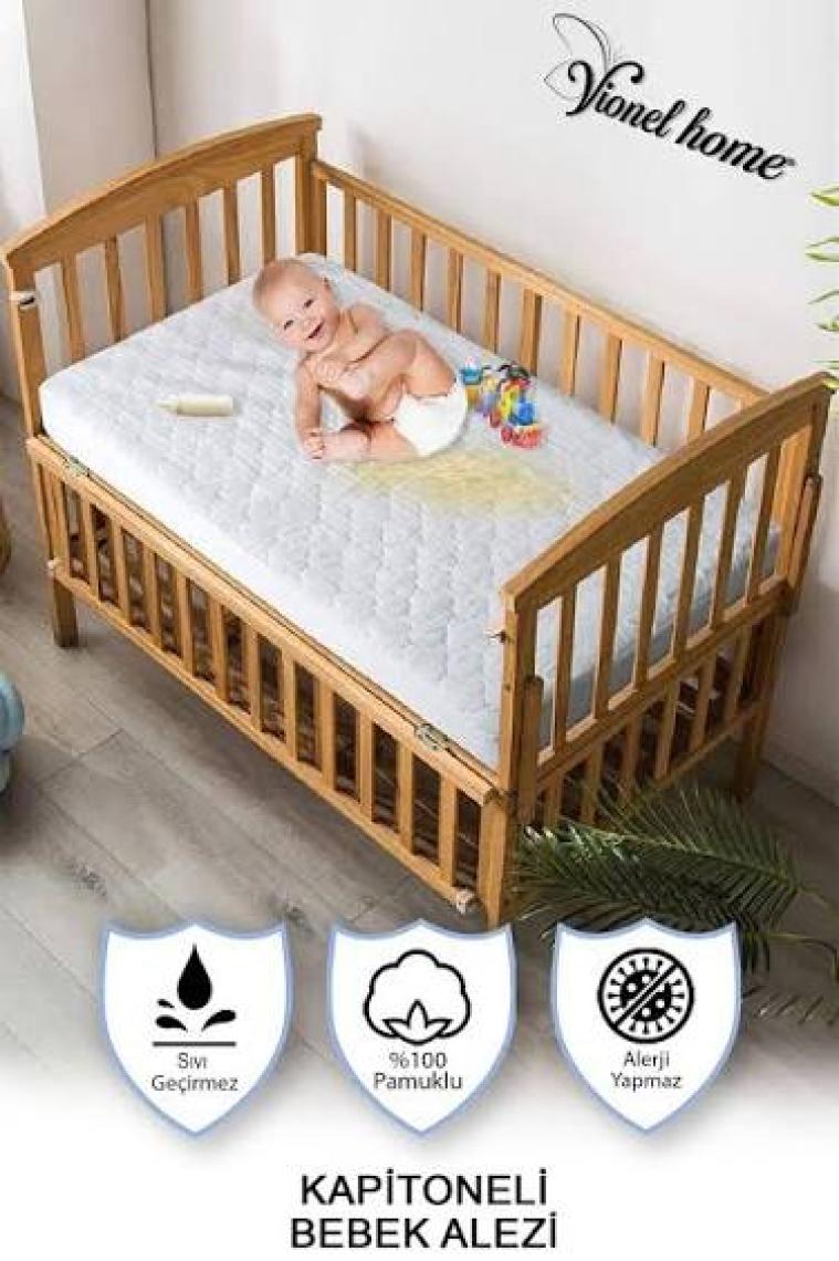 Vionel Home  %100 Pamuk Kapitone, Full Kenar Fitted, Su & Sıvı Geçirmez Bebek, Kreş Anaokulu Alezi ve Çocuk Yatak Koruyucu Alez 60 x 120