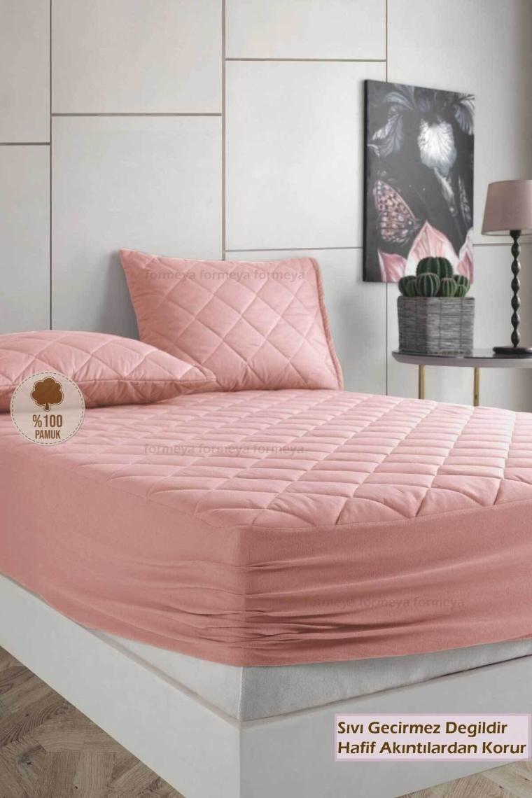 Formeya Pamukkale Alez Set Pembe  Pamuk Kapitone Yatak Koruyucu Alez ve Yastık Koruyucu Set