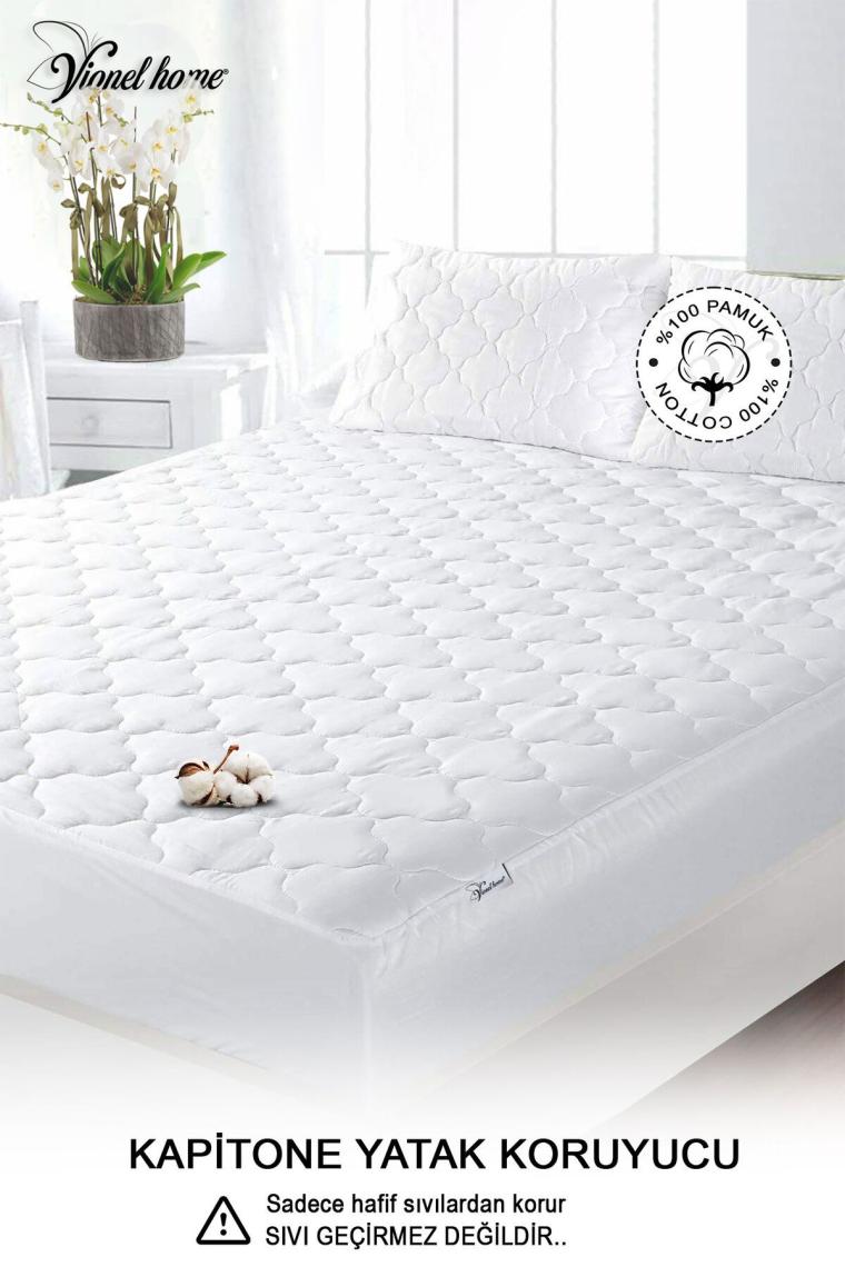 Vionel Home %100 Pamuk, Kapitone Yatak Koruyucu, Fitted Full Kenar, Elyaf Dolgulu, Tek ve Çift Kişilik 100 x 200