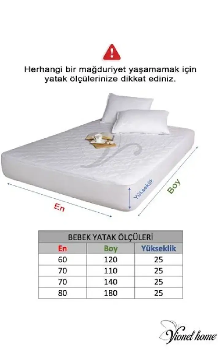 Vionel Home %100 Pamuk Kapitone, Full Kenar Fitted, Su & Sıvı Geçirmez Bebek, Kreş Anaokulu Alezi ve Çocuk Yatak Koruyucu Alez 80 x 180