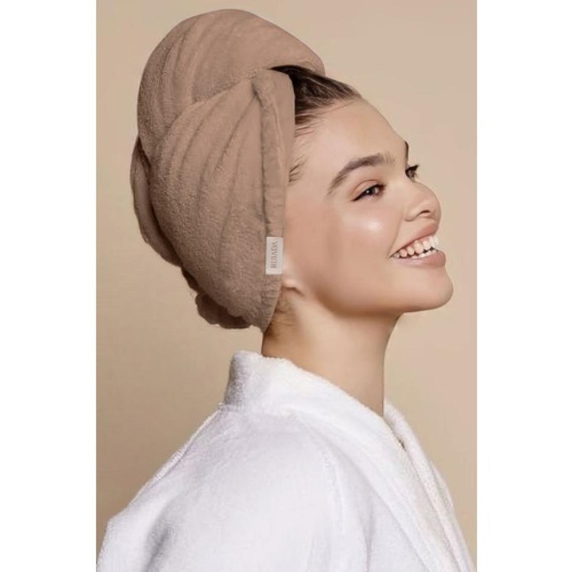 Ruiada %100 Pamuk Saç Kurutma Bonesi/havlusu Lastikli ve Düğmeli Brown