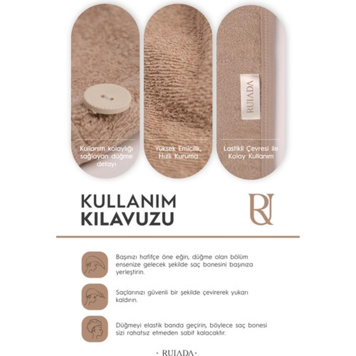 Ruiada %100 Pamuk Saç Kurutma Bonesi/havlusu Lastikli ve Düğmeli Brown