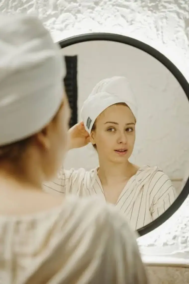 Ruiada %100 Pamuk Saç Kurutma Bonesi/havlusu Lastikli ve Düğmeli Ekru