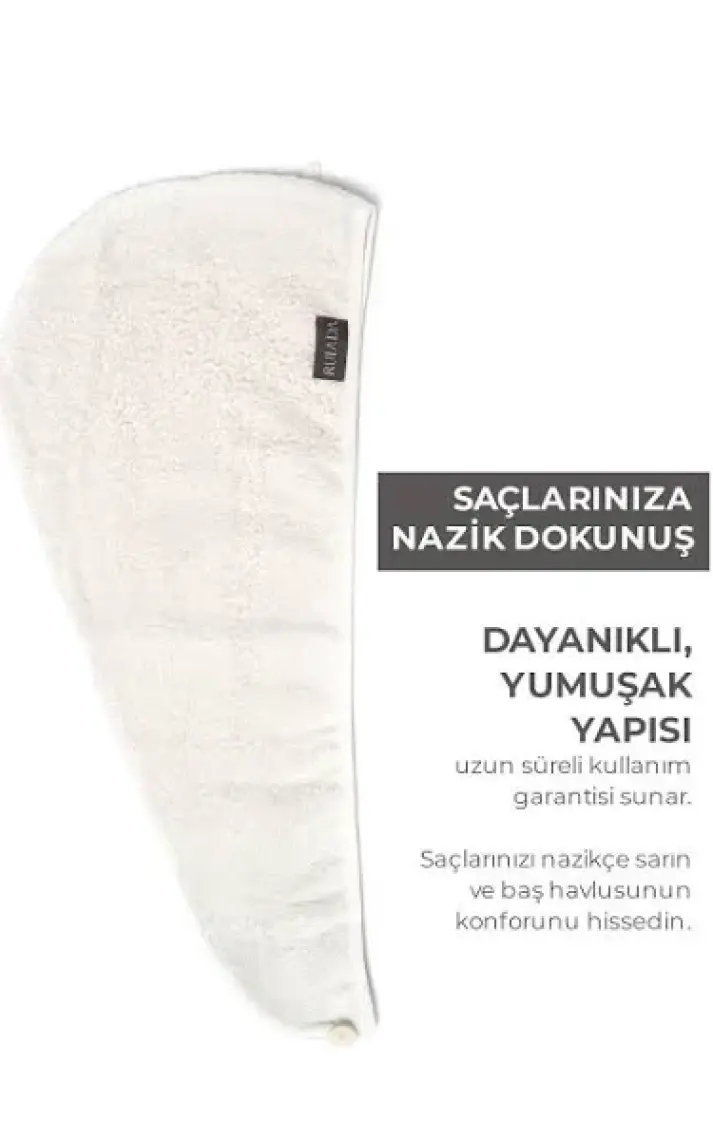 Ruiada %100 Pamuk Saç Kurutma Bonesi/havlusu Lastikli ve Düğmeli Ekru