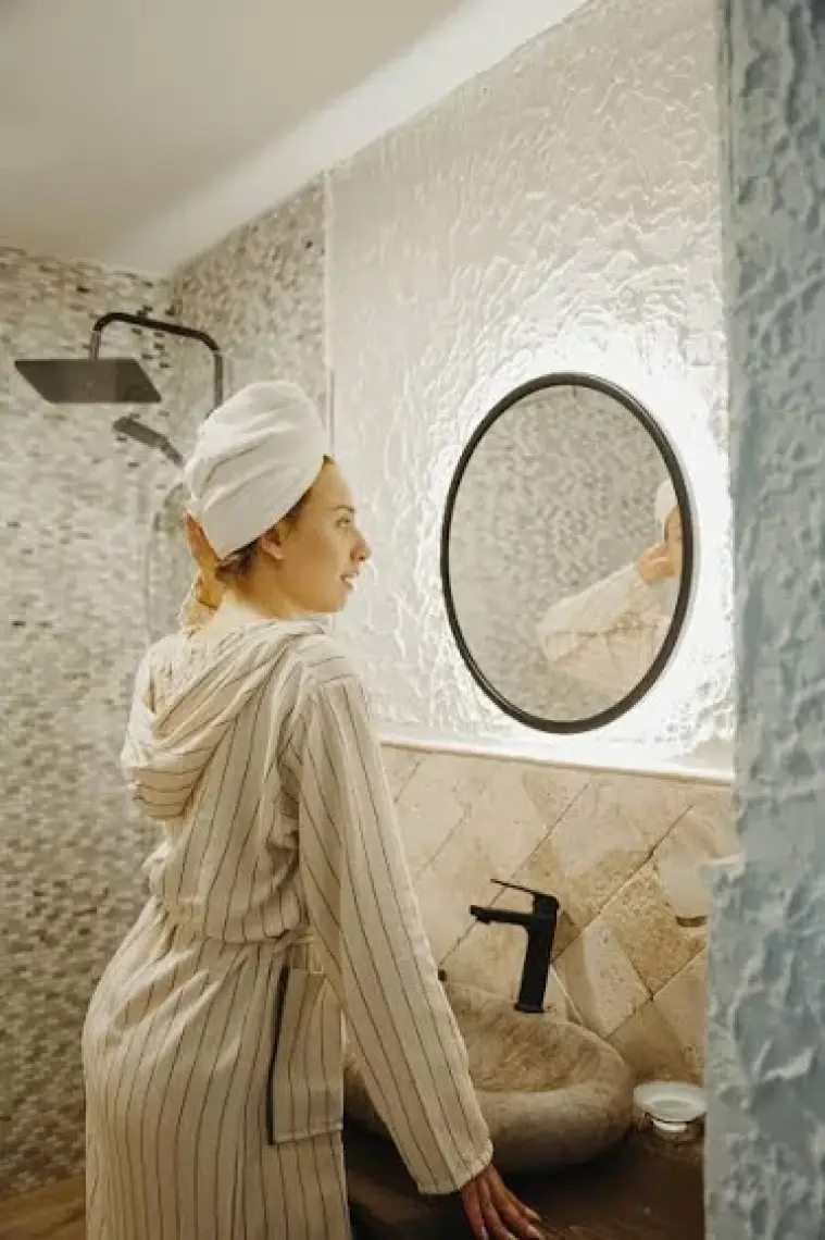 Ruiada %100 Pamuk Saç Kurutma Bonesi/havlusu Lastikli ve Düğmeli Ekru