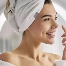 Ruiada %100 Pamuk Saç Kurutma Bonesi/havlusu Lastikli ve Düğmeli Ekru