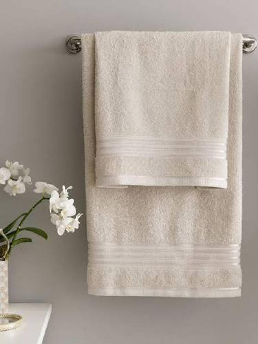 English Home Romantic Stripe Floşlu Banyo Havlusu Takımı 50 x 85CM + 70 x 150CM Açık Gri
