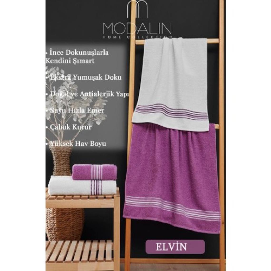 4'lü Pamuk Banyo - El Havlusu Seti Elvin 70x140cm X2 / 50x90cm X2 Lila Beyaz