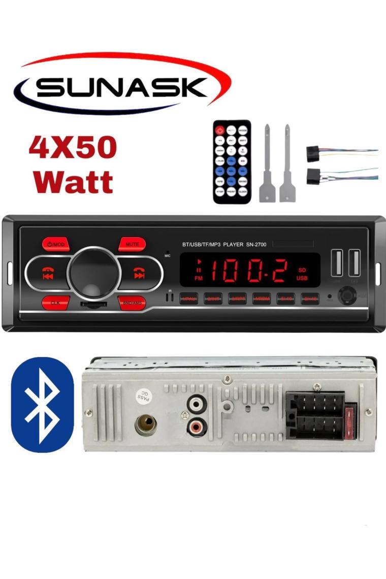 Sunask SN-2700 Çift USB Girişli Bluetooth Oto Teyp Araba Teybi Radyo Sd Aux Teyp Amfi Çıkışlı Kumandalı