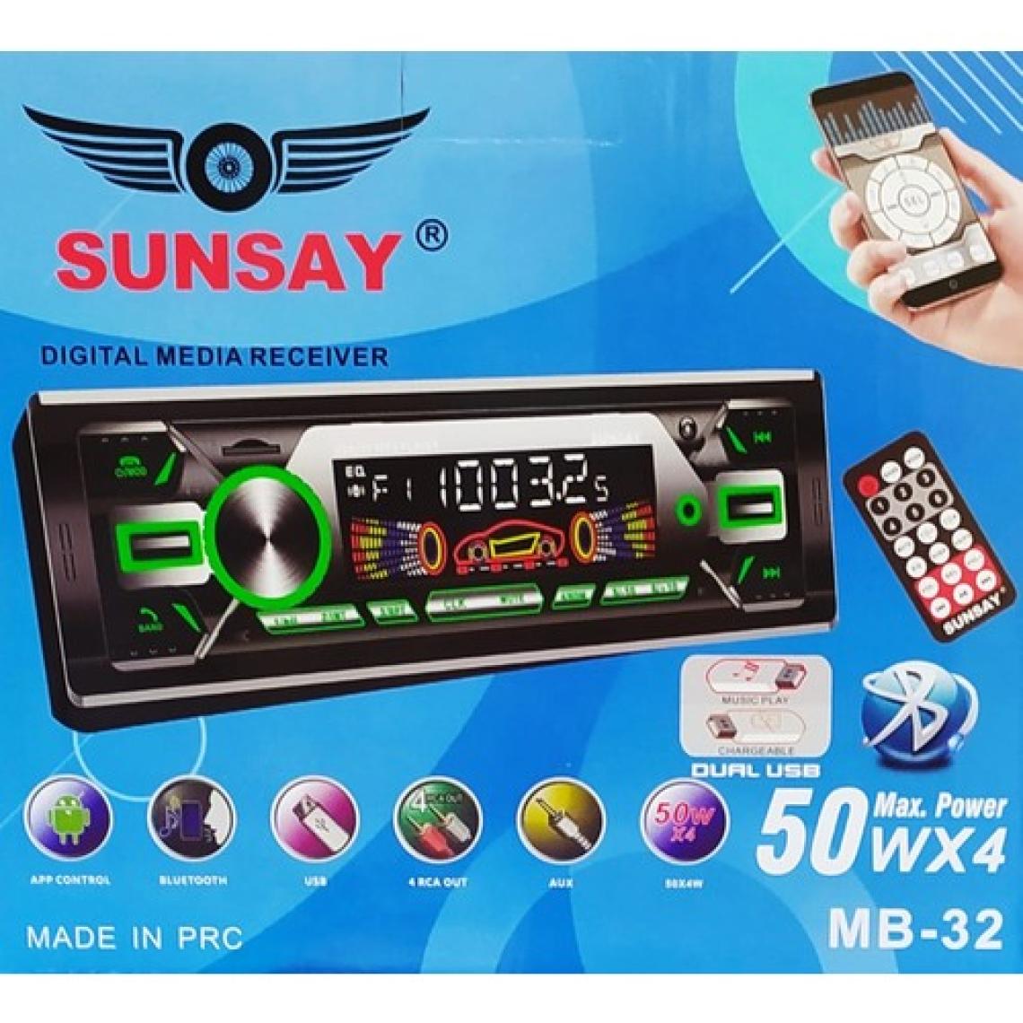 Sunsay Çift Usb, Bluetooth, Oto Teyp, 2 Amfi Çıkışlı, Kumandalı