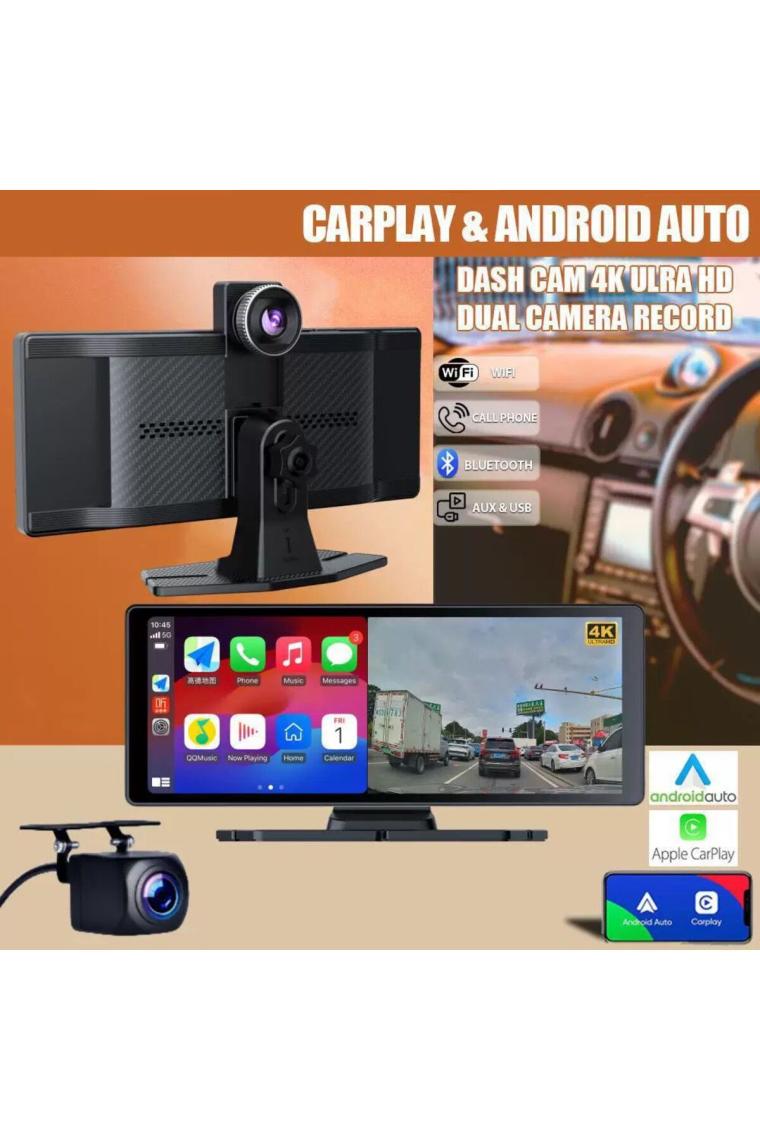 Yeelock 10" 4K Ultra Hd Apple Carplay & Android Auto, Ön & Arka 2 Kameralı Torpido Üstü Araç Multimedya