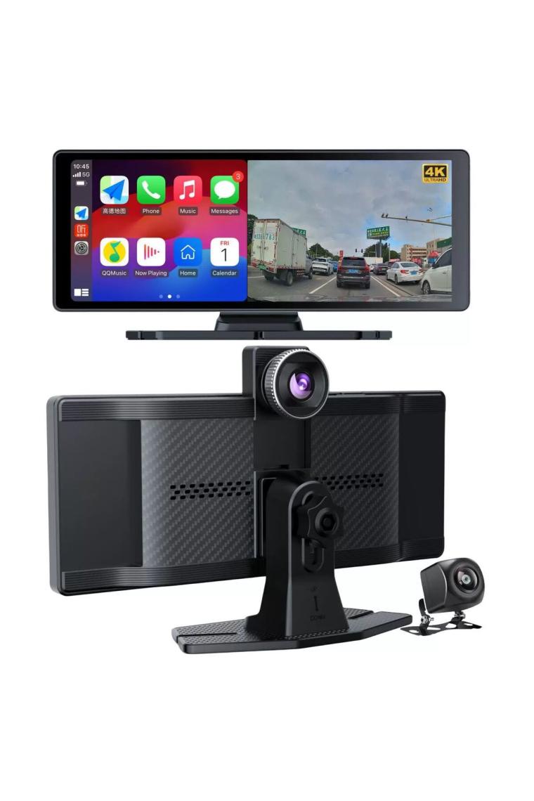 Yeelock 10" 4K Ultra Hd Apple Carplay & Android Auto, Ön & Arka 2 Kameralı Torpido Üstü Araç Multimedya