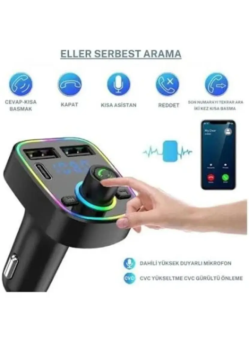 Cosmostech Car C2 Araç Fm Transmitter 5.3 Bluetooth Araç Kiti Hızlı Şarj Qc 3.1 Çift USB ve Type-C Mp3 Sd Kart Çakmaklık Girişli oto müzik çalar