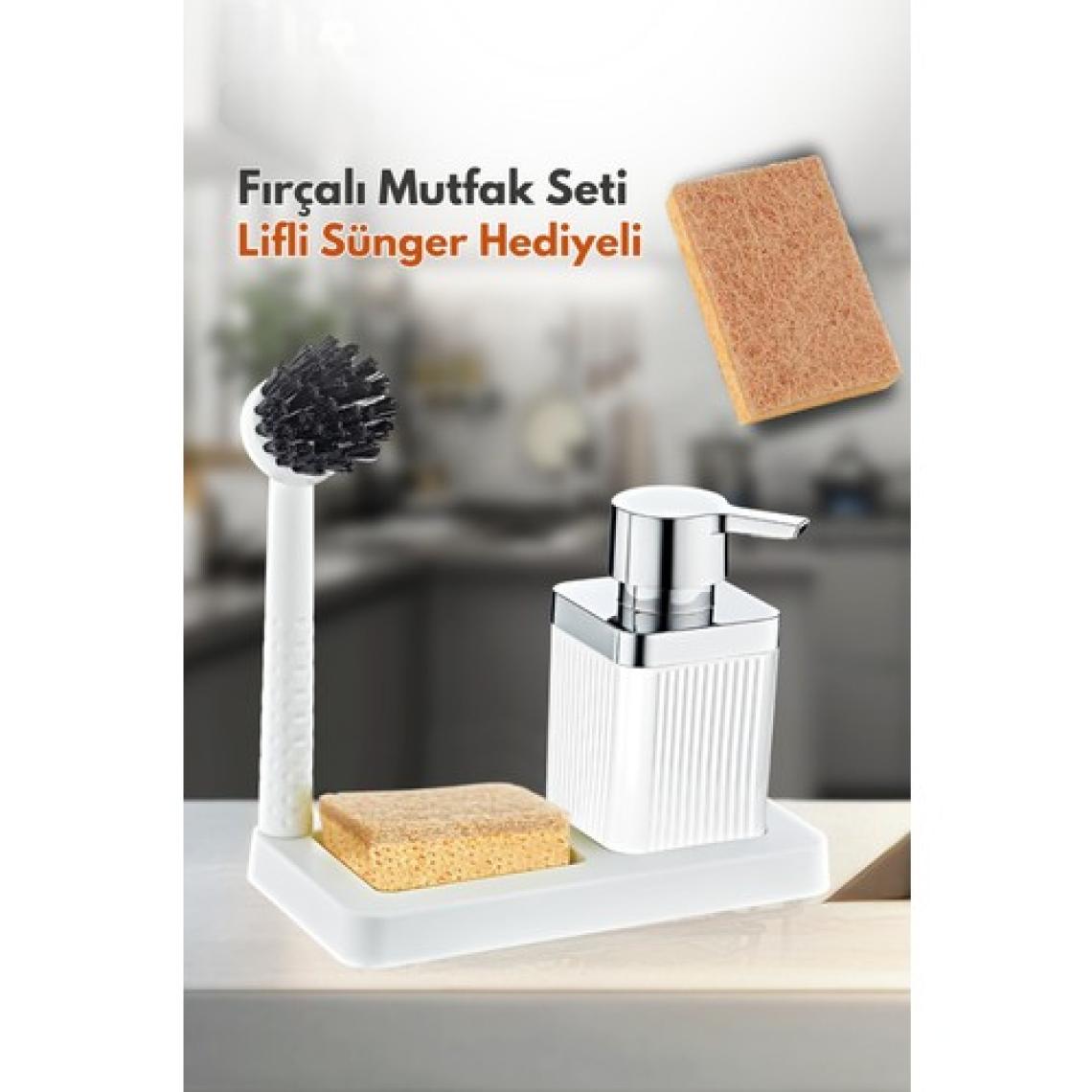Grimor Life Fırçalı Sıvı Sabunluk Süngerlik Standlı Mutfak Banyo Seti