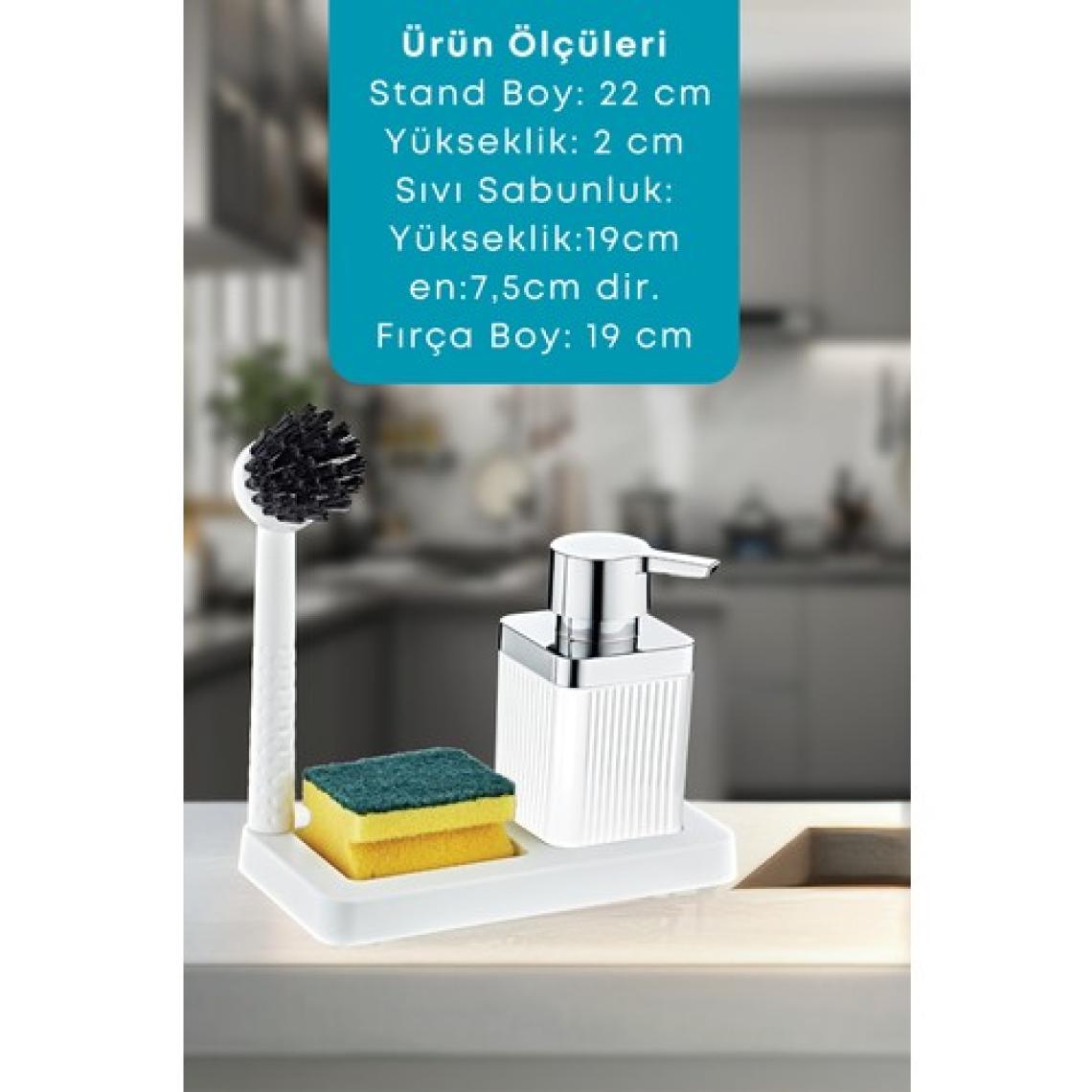 Grimor Life Fırçalı Sıvı Sabunluk Süngerlik Standlı Mutfak Banyo Seti