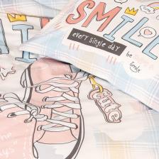 Genç Odası Tek Kişilik Lastikli Çarşaflı Nevresim Takımı Smile Mint