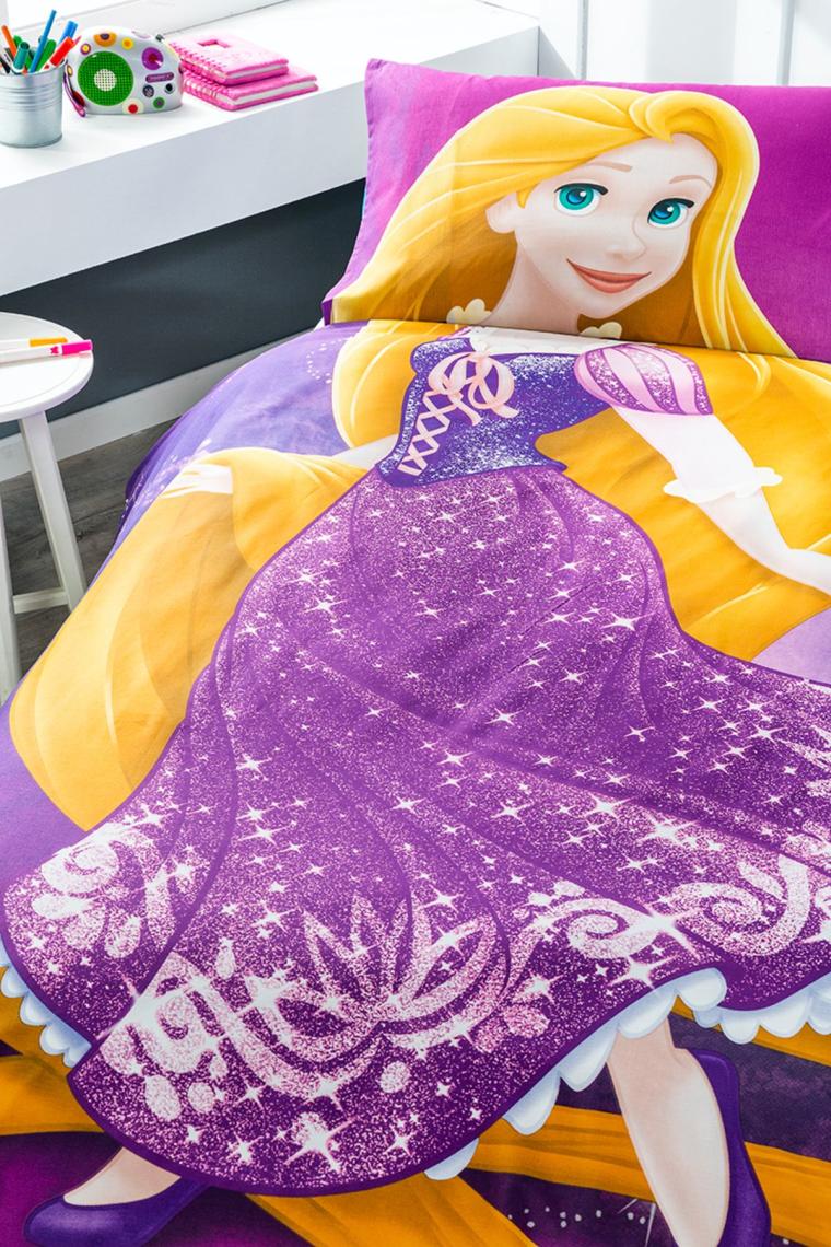 Princess Cindirella - Rapunzel Tek Kişilik Disney Lisanslı Çocuk Nevresim Takımı Mavi Çift T