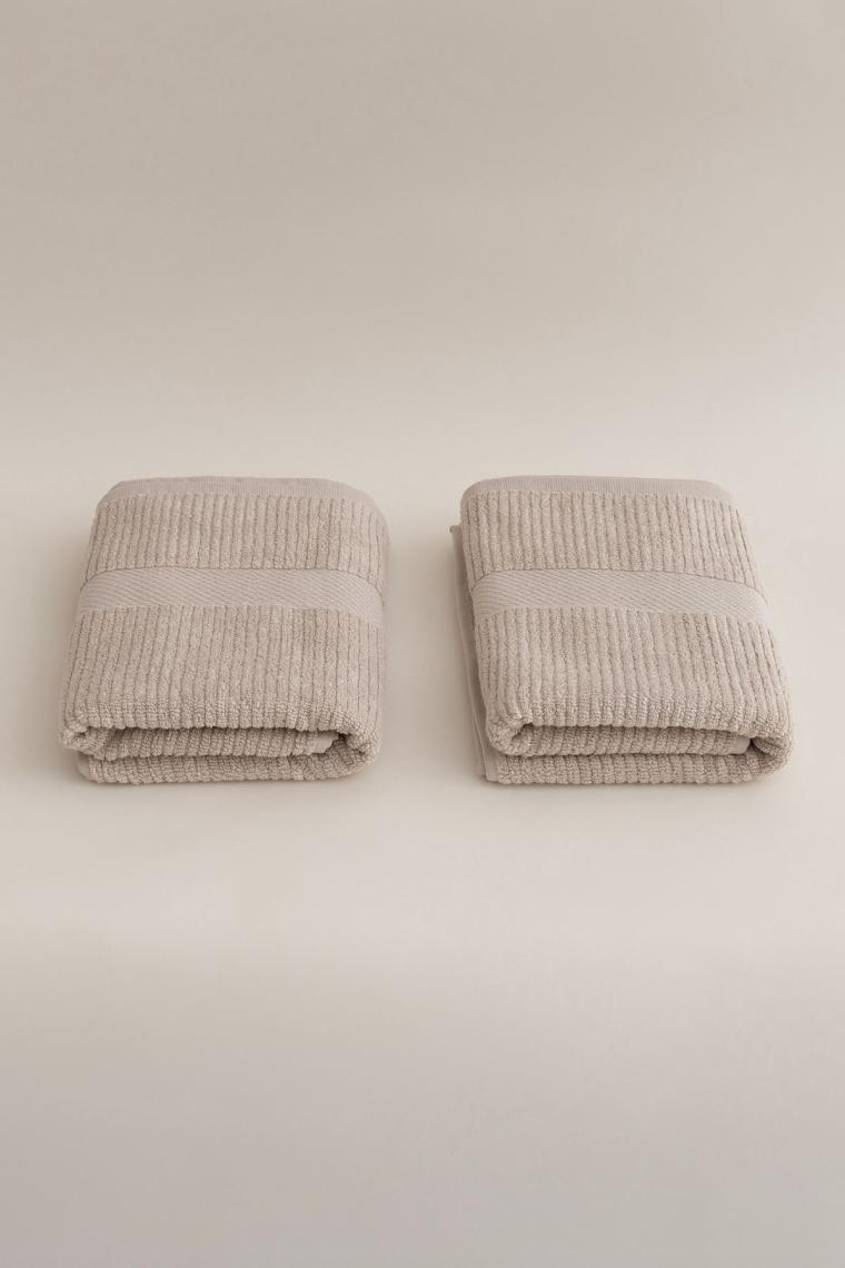 Ivory Bej Fitilli Mikro Fiber %100 Pamuk 2Li El Yüz Havlusu Seti 50 X 90 - 50 X 90 1134A