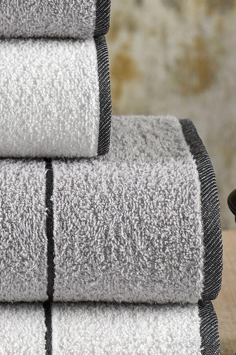 Valona 50 x 85 – 70 x140 cm 4'lü Banyo Havlu Seti | Gri-krem