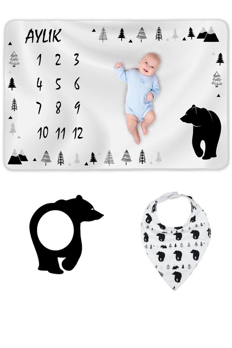 Moky Design Bebek Hediyesi Aylık Anı Battaniyesi, Hediyelik Kız Bebek Yeni Doğan Doğum Hediye Seti, Baby Shower