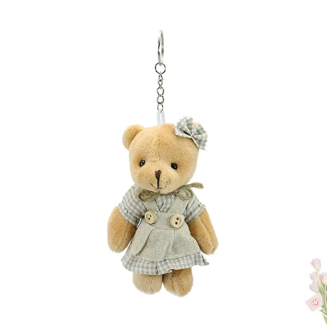 Süsle Bebek ve Parti Peluş Kıyafetli Ayıcık Anahtarlık, 12,5 x 8,5 cm - Kız Model