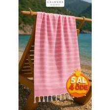 Calmera Home Linea Peştemal | Ince - Doğal Saçaklı | Plaj, Deniz, Havuz, Pareo, Spa, Yoga, Spor, Seyahat Havlusu - Pembe