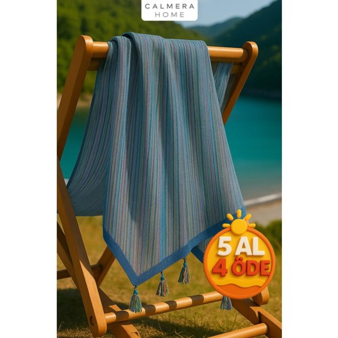Calmera Home Etnika Peştemal | Ince - Renkli Saçaklı | Plaj Pareo, Deniz, Havuz, Yoga, Pilates Havlusu - Mavi