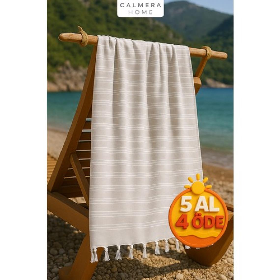 Calmera Home Linea Peştemal | Ince - Doğal Saçaklı | Plaj, Deniz, Havuz, Pareo, Spa, Yoga, Spor, Seyahat Havlusu - Bej