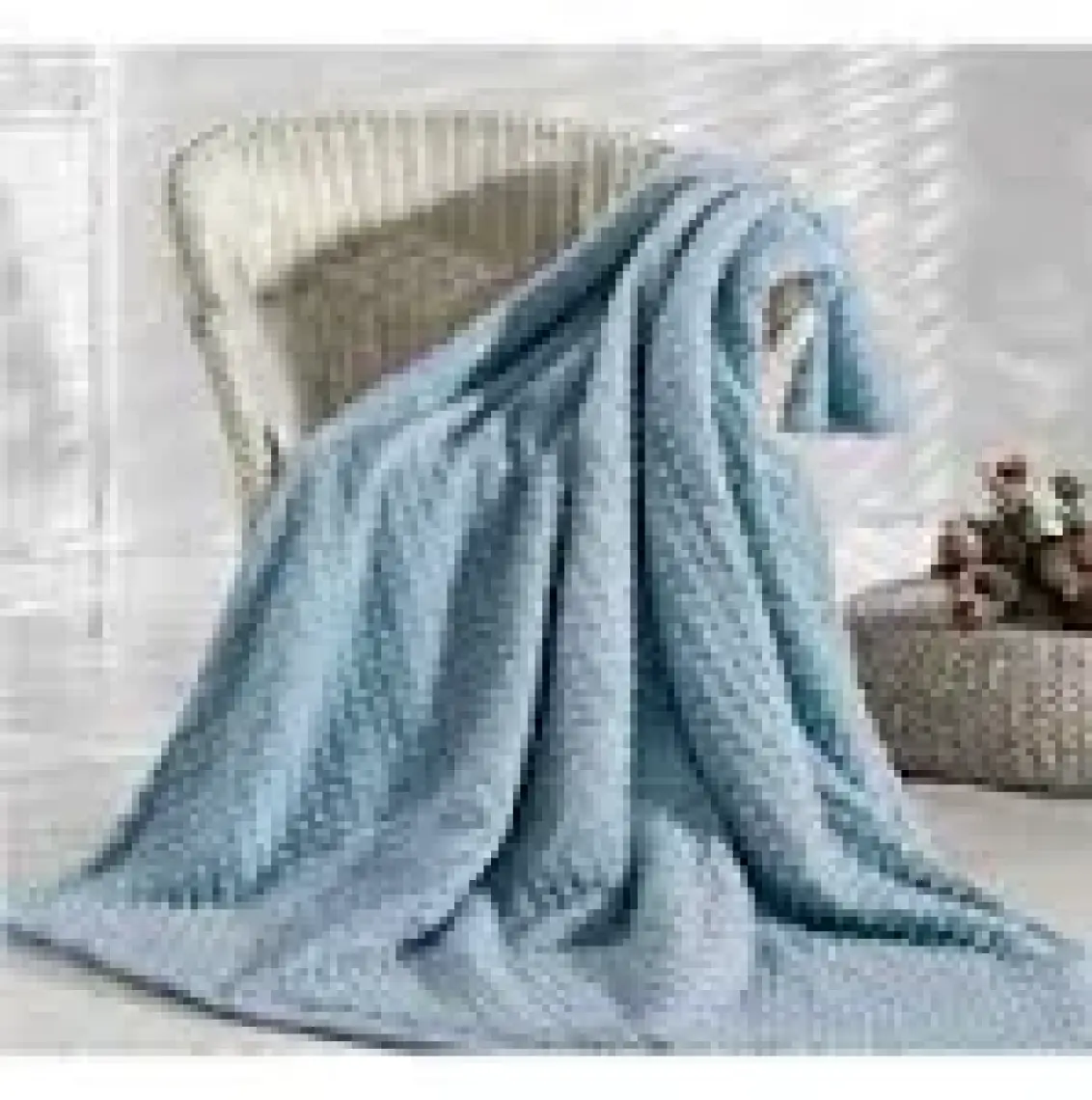 Merinos Pearl Tomurcuk Battaniye Sky Mavi Çift Kişilik
