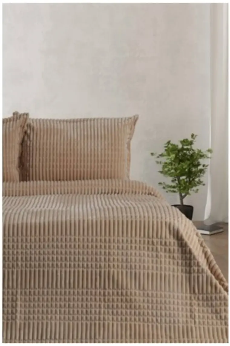 Merinos Modern Line 3 Parça Battaniye Set Bej Çk.