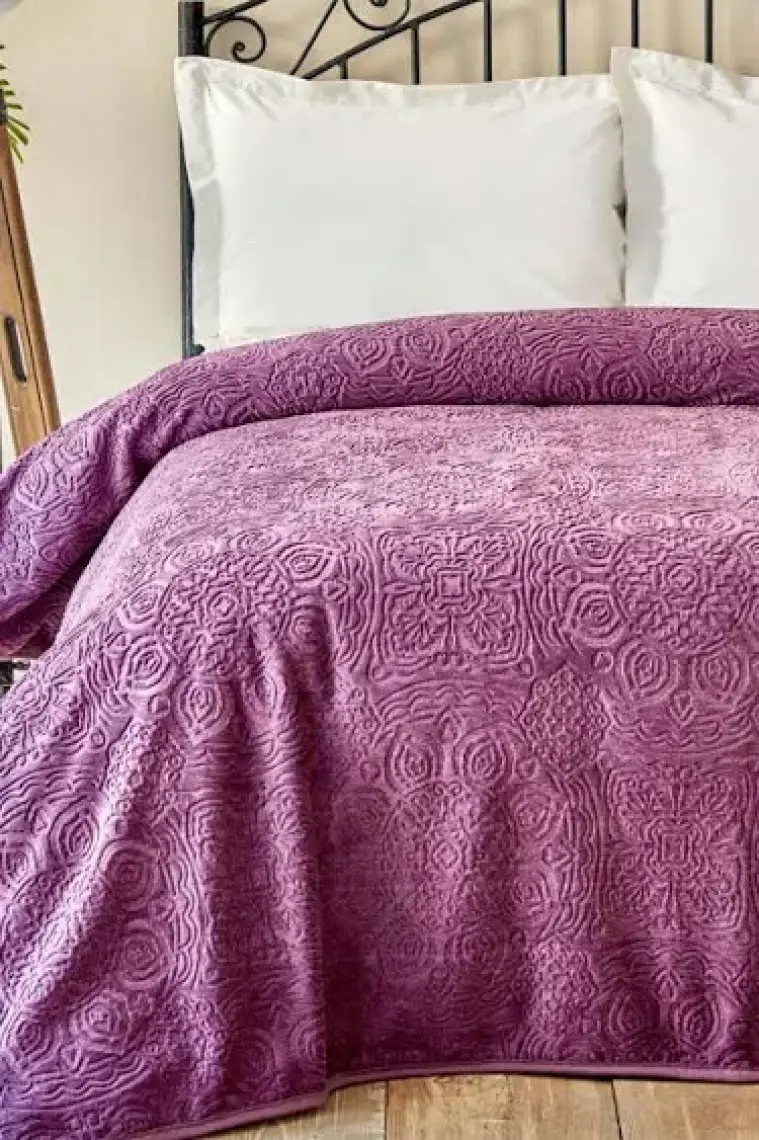 Karaca Home Scala Mürdüm Çift Kişilik Embosy Battaniye