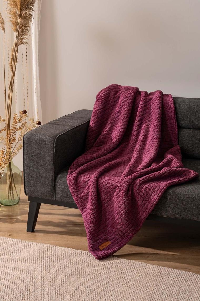 Riva İstanbul Wellsoft Tek Kişilik Kareli Battaniye - Peluş Tv Battaniyesi 100 x 170  cm  Gül Kurusu