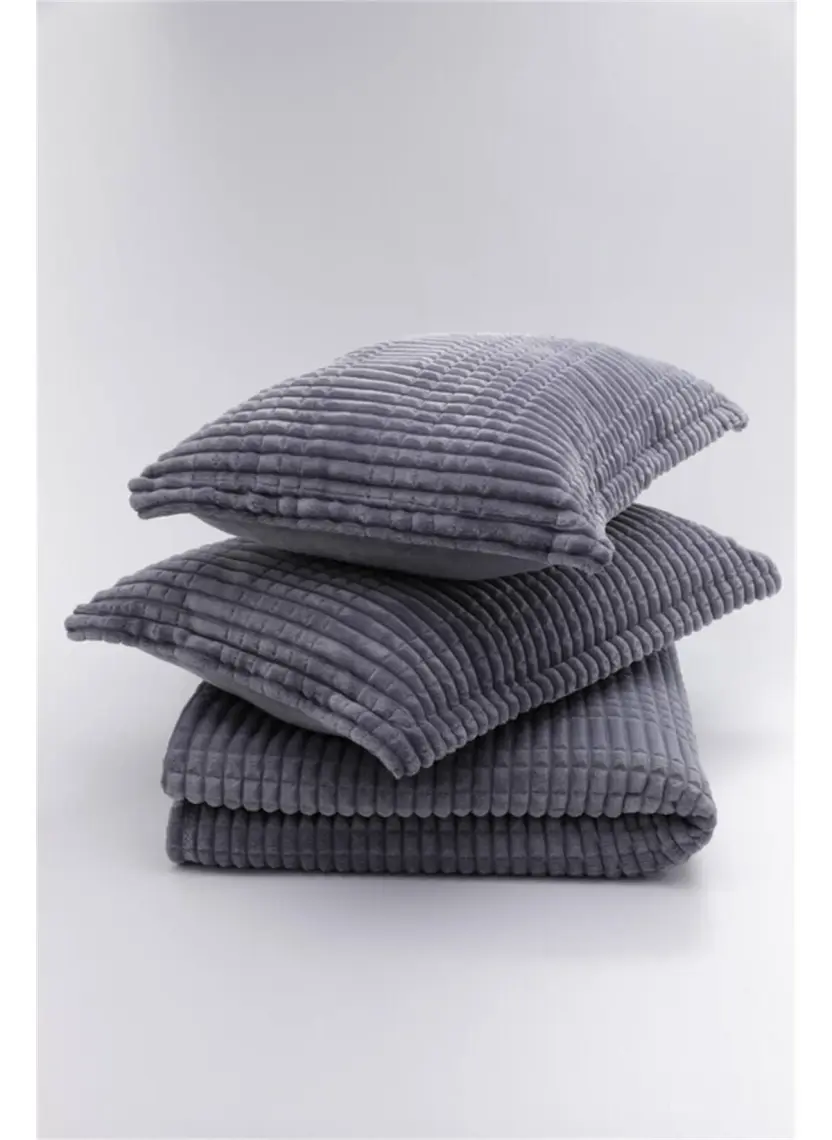 Merinos Modern Line 3 Parça Battaniye Seti -Koyu Gri