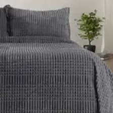 Merinos Modern Line 3 Parça Battaniye Seti -Koyu Gri